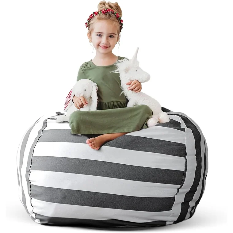 Stuff 'n Sit Bean Bag Storage by Creative QT, gray & white stripe