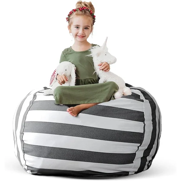 Stuff 'n Sit Bean Bag Storage by Creative QT, gray & white stripe